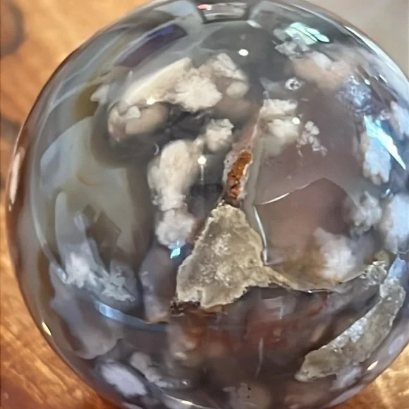 Black Flower Agate Gemstone/ Crystal Sphere NWOT